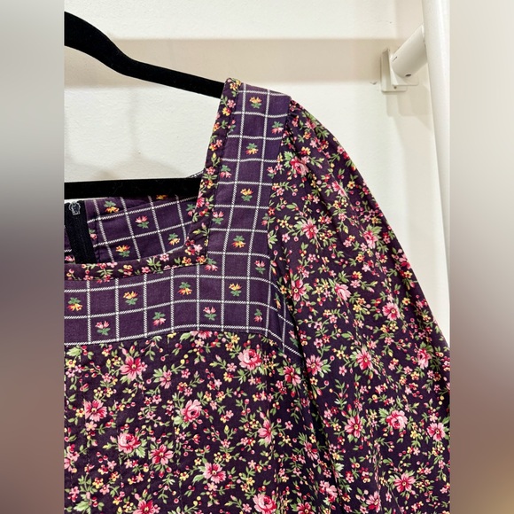 1970s Gunne Sax Vintage Long Sleeve Calico Floral Tent Midi Dress Size 9 - Picture 3 of 5